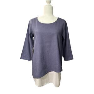 Soft Surroundings Linen Tank Top Womens S Purple Layer Round Neck 3/4 Sleeve